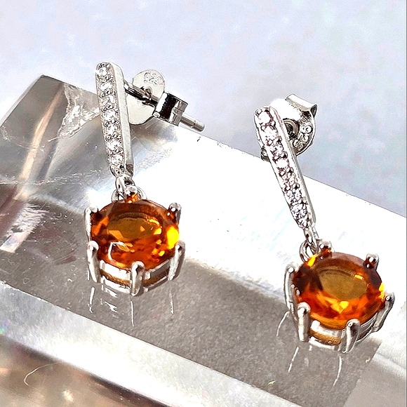 Natural Round Citrine 7mm 925 Sterling Silver Earrings - Picture 1 of 3